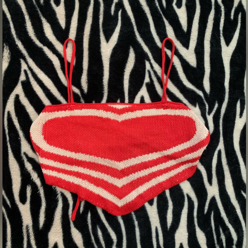 red & white heart crop top, with open back